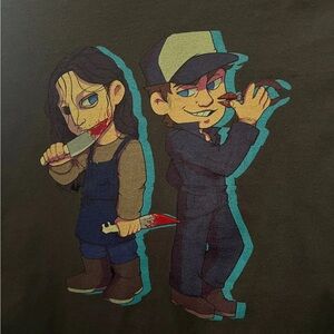 Killer Bae Gray Graphic Tee with Cartoon Characters